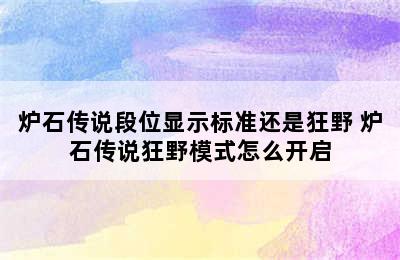 炉石传说段位显示标准还是狂野 炉石传说狂野模式怎么开启